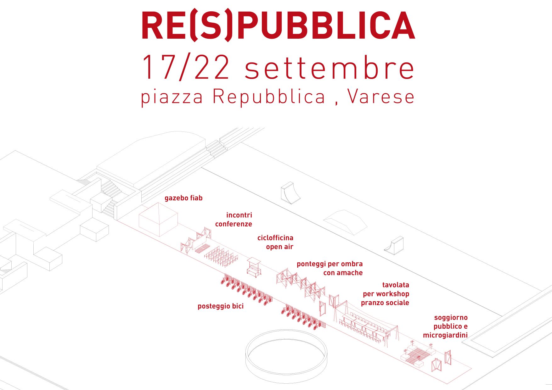 Respublica Varese: vista d'insieme dell'allestimento in Piazza Repubblica